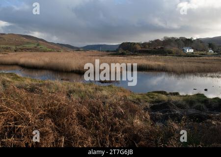 Loch na Cuilce und Glen Bellart aus Dervaig, Isle of Mull, Schottland, Großbritannien Stockfoto