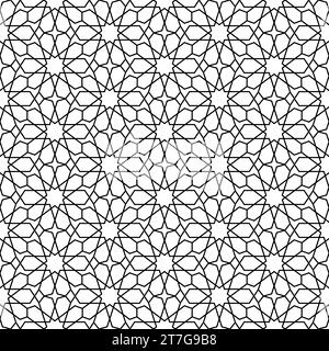 Nahtloses Marokko-Muster. Wiederkehrendes schwarzes marocco-Raster auf weißem Hintergrund. Wiederholtes einfaches marokkanisches Mosaikmotiv. Islamische Textur für Design Stock Vektor