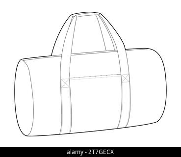 Silhouette der Duffle Bag. Mode Accessoire technische Illustration. Vektor-Umhängetasche vorne 3-4 Ansicht für Männer, Frauen, Unisex-Stil, flache Handtasche CAD Modell Skizze Umriss isoliert Stock Vektor