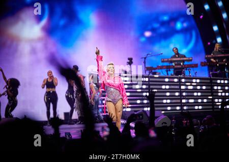 Mittwoch, 15. November 2023. Sunrise, FL, USA. Der dreimalige Grammy-preisgekrönte Sänger, Performer und internationale Popikone P!NK hat angekündigt, dass die TRUSTFALL Tour in die Amerant Bank Arena kommt. Quelle: Yaroslav Sabitov/YES Market Media/Alamy Live News. Stockfoto