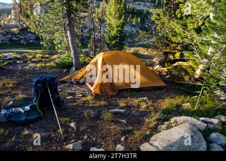 OR02747-00...OREGON - Campingplatz im Hinterland an der Elkhorn Creek Meadow im Abschnitt Eagle Cap Wilderness der Wallowa Mountains. Stockfoto