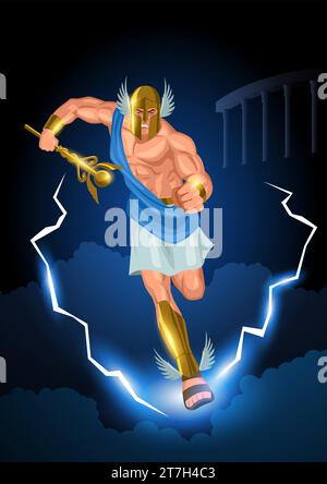 Griechische Götter und Göttin Vektor-Illustration Serie, Hermes, der Gesandte und Bote der Götter Stock Vektor