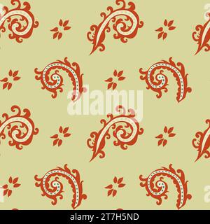 Blühende Blumen und Pflanzen, Blätter und Laub. Blumenschmuck mit Wirbeln und Locken. Einrichtung mit Zweigen und Zweigen. Nahtloser Musterdruck, Rückseite Stock Vektor
