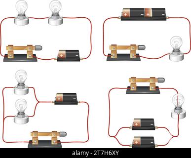 Illustrierte Infografik mit einem Schaltplan mit Batterien und einer Glühlampe Stock Vektor