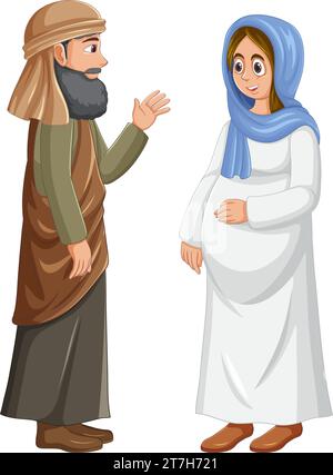 Illustration der Jungfrau Maria und Josef aus der Geburt Jesu Geschichte im alten Israel Stock Vektor