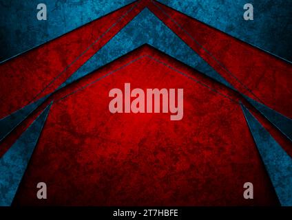 Blauer roter abstrakter Tech-Grunge-Hintergrund mit Pfeil. Geometrische Vektorkonstruktion Stock Vektor