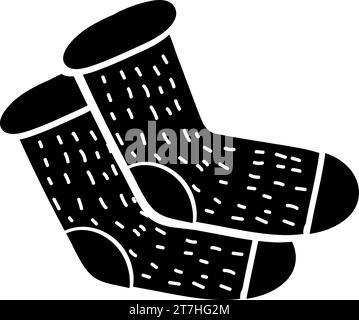 Warme Wollsocken mit Kritzelsilhouette, Element der Dekoration des Winterfestes. Wollsocken, winterliches Symbol. Das einfache schwarze Freihand-Vektorsymbol ist Stock Vektor