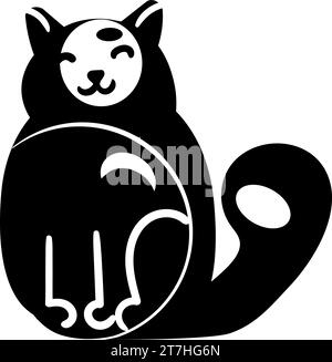 Doodle-Silhouette der Keramikfigur der glücklichen Katze, Element der Winterfestdekoration. Glückliches Katzenspielzeug Winterferien-Geschenk. Einfache schwarze Form fr Stock Vektor