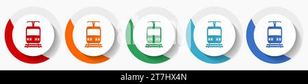 U-Bahn, U-Bahn, Vektor-Symbol-Set, flaches Design farbenfrohe runde Symbole in 5 Farboptionen für Webdesign und mobile Anwendungen Stock Vektor