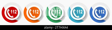 Notruf, Nummer 112 Vektor-Icon-Set, flaches Design farbenfrohe runde Symbole in 5 Farboptionen für Webdesign und mobile Anwendungen Stock Vektor