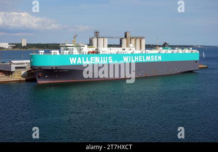 Wallenius Wilhelmsen Fahrzeug-/Autotransporter Don Quijote legte im Solent an den Southampton Docks in Hampshire, England, Großbritannien fest Stockfoto