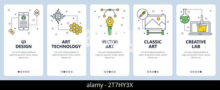 Vektorsatz mit vertikalen Bannern mit UI-Design, Art-Technologie, Vector Art, Classic Art, Creative Lab Website-Vorlagen. Moderner flacher Stil mit dünner Linie DE Stock Vektor