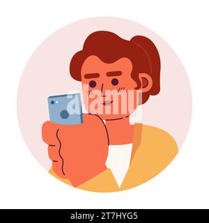 Smartphone Frau hispanic Mid Erwachsene 2D Vektor Avatar Illustration Stock Vektor