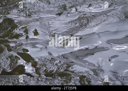 Ein Fluss aus schnell fließendem Wasser auf einem Gebirgsfluss, eine Nahaufnahme Stockfoto