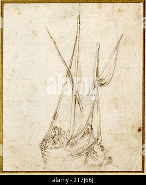 Stefano della Bella geführtes Segelboot. Kreide, Feder um 1633/34 Stockfoto