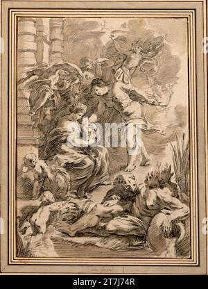 Laurent de La Hyre die Geburt der Maria von Medici (aus der Reihe der Geschichte der Regentin Maria von Medici bis Rubens). Schwarze Kreide, Pinsel, brauner Lavendel Stockfoto