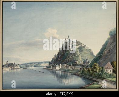 Christian Georg Schütz Ehrenbreitstein am Rhein mit der Festung, gegenüber Koblenz, flussabwärts gesehen. Feder in Schwarz, Aquarell, Spuren von schwarzer Kreide; Schwarze Randlinie vor 1801 Stockfoto