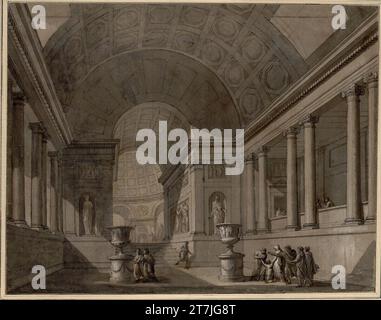 Charles-Louis Clérisseau Säulengalerie mit Tonnengewölbe. Feder in Schwarz und Braun, Pinsel, laviert, weiß geschlagen 1784, 1784 Stockfoto
