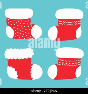 Set Weihnachtsstrümpfe. Einfache Illustration des flachen Vektors Stock Vektor