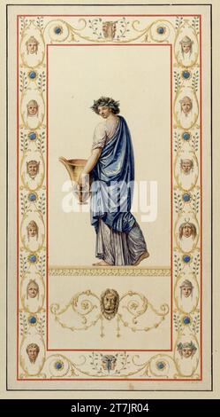 Vincenzo Brenna Illustrationstafeln für die große Folio-Band „Vestigia delle Terme di Tito e loro Internal Pictures“: Frau mit Vase. Aquarell, Deckfarben um 1780 Stockfoto