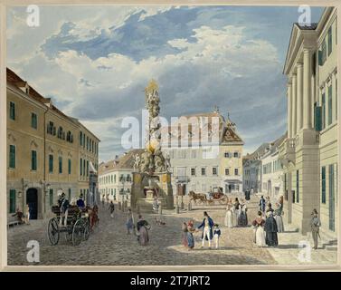 Eduard Gurk der Hauptplatz mit dem Ferdinandsbrunnen in Baden bei Wien (Peep-Box-Blatt). Aquarell 1833 , 1833 Stockfoto