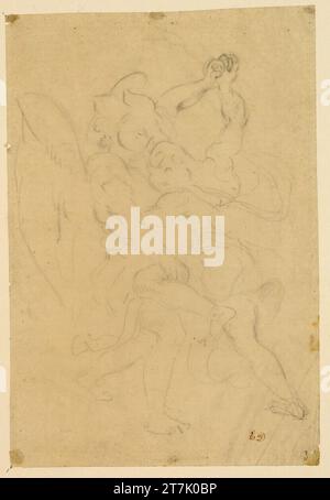 Eugène Delacroix Jakob ringt mit dem Engel (detaillierte Studie für die Wandmalereien in der Chapelle des Saints-Sanges in Saint-Sulpice, Paris). Bleistift auf paus-Papier 1850, 1850 Stockfoto