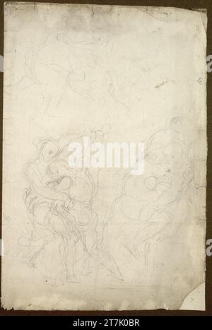 Eugène Delacroix Jakob ringt mit dem Engel (drei detaillierte Studien für die Wandmalereien in der Chapelle des Saints-Sang in Saint-Sulpice, Paris). Bleistift; rechte untere Ecke ergänzt 1850 , 1850 Stockfoto