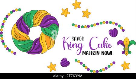 Traditioneller festlicher King Cake. Köstliches Dessert während des Karnevals am Mardi Gras. Vektorabbildung Stock Vektor