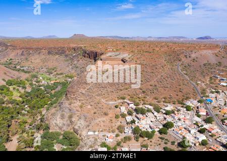 Luftaufnahme Cidade Velha Stadt in Santiago - Kap Verde - Cabo Verde Stockfoto