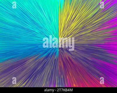 Farbenfroher, explosiver abstrakter Hintergrund mit mehrfarbigen, scharfen Gipfeln. Textur für Präsentations- und Werbedesign. Stockfoto