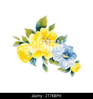 Staubiger blauer und gelber Blumenstrauß. Vektor. Stock Vektor