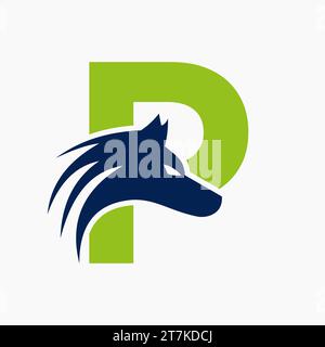 Buchstabe P Wolf Logo. Wolf Symbol Vektorvorlage Stock Vektor