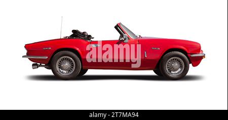 Triumph Spitfire IV Auto, Seitenansicht isoliert auf weißem Hintergrund Stockfoto