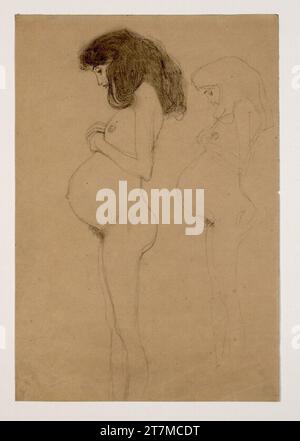 Gustav Klimt: Stehende Handlung einer schwangeren Frau, die rechts wiederholt wird (Studien für "Hope I"). Schwarze Kreide auf Papier um 1902 Stockfoto