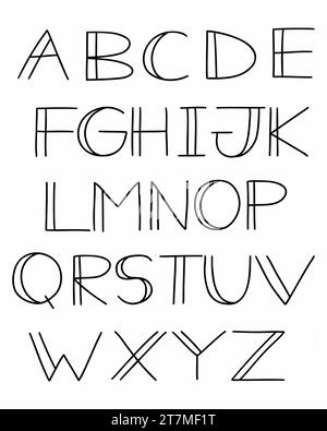 Old School breites schwarzes englisches Alphabet abc lateinische Schriftart A bis Z Sammlung. Vektor-Illustration in Doodle Hand gezeichnetem Stil isoliert auf weißem Hintergrund. Stock Vektor