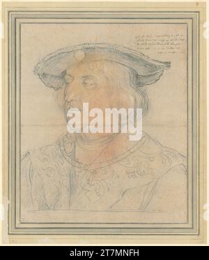 Albrecht Dürer Kaiser Maximilian I. (1459-1519). Schwarze Kreide oder Kohle, rötlich, weiß (Kreide?) Gekrümmte, zerkratzte Übertragungsleitungen 1518, 1518 Stockfoto