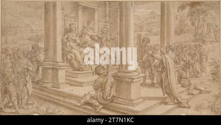 Pieter Coecke van Aelst der Apostel Paulus vor Agrippa. Feder in Braun auf bräunlich getöntem Papier, laviert, weiß erhöht 1529-1530 , 1529/1530 Stockfoto