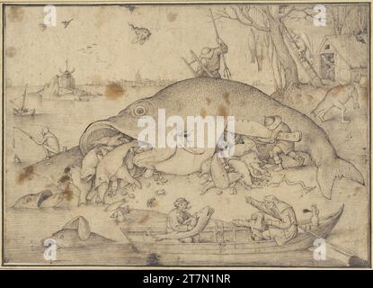 Pieter Bruegel d. Ä. Die großen Fische fressen die Kleinen. Stift und Pinsel in Grau und Schwarz 1556 , 1556 Stockfoto