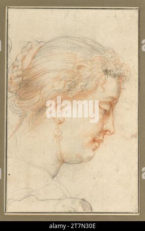 Peter Paul Rubens Frauenkopf im Profil rechts (Hauptstudie für den Ildefonso-Altar in Wien). Schwarze Kreide, rötlich um 1630/31 Stockfoto