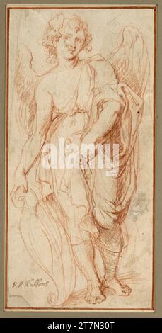 Peter Paul Rubens stehender Engel mit Wappen. Rote Kreide Stockfoto