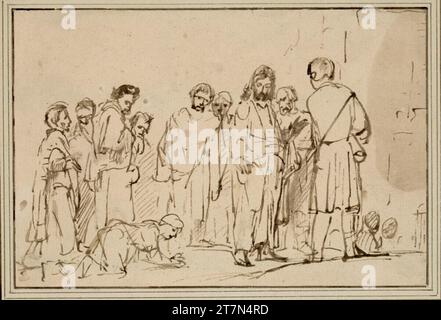 Rembrandt Harmensz. Van Rijn Christus und seine Jünger mit der blutflüssigen Frau. Feder in Braun um 1655-1660 Stockfoto
