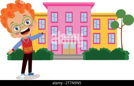 Schule Und Hübsch Glücklich Junge Stock Vektor