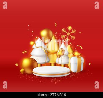 3D-Zylinderpodest und Weihnachtsbaum. Stock Vektor