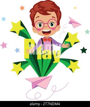 Kinder Stil bunte Schriftart Design lustige kindliche Buchstaben und Zahlen Vektor Illustration Stock Vektor