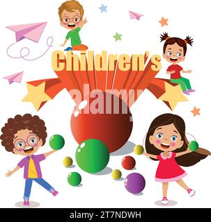 Kinder Stil bunte Schriftart Design lustige kindliche Buchstaben und Zahlen Vektor Illustration Stock Vektor