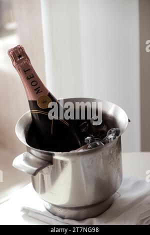 Flasche Moet Rose Champagner in den Eiskarton am 11. november 2023 in madrid spanien Stockfoto