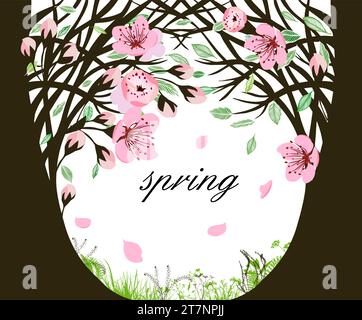 Einfache Illustration des Frühlings, Sakura-Bäume. Handzeichnung. Nicht AI. Vektorabbildung Stock Vektor