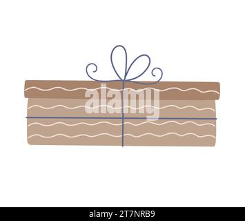 Weihnachts-Geschenkbox mit Band und Bogen Vektor Illustration, Frohe Weihnachten und Happy New Year festliche traditionelle Winterurlaub Dekor, Ornament für Poster, Grußkarte, Aufkleber Stock Vektor