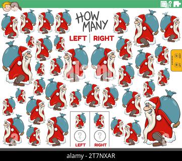 Cartoon-Illustration eines Lernspiels zum Zählen links- und rechtsorientierter Bilder des Weihnachtsmanns zur Weihnachtszeit Stock Vektor