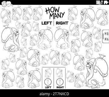 Zeichentrickillustration des Lernspiels, links und rechts ausgerichtete Bilder des Weihnachtsmanns auf der Weihnachtsmälberseite zu zählen Stock Vektor